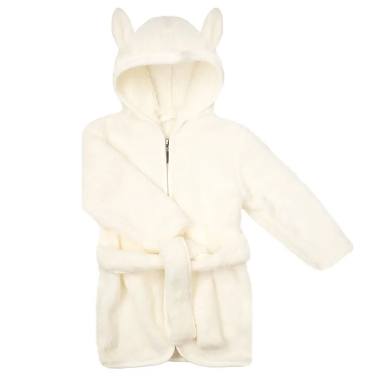 Szlafrok dziecięcy z kapturem, zapinany, ecru, Nicol