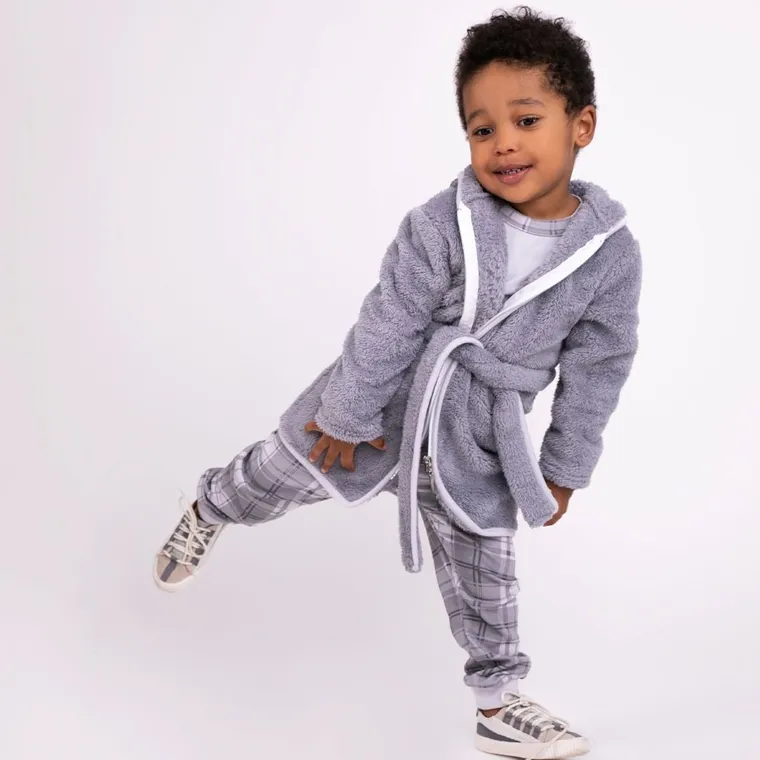 Szlafrok dziecięcy z kapturem, zapinany, szary, Nicol