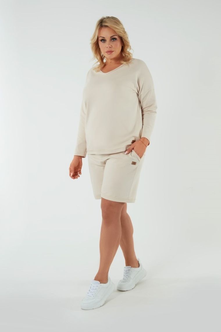 Szorty damskie, plus size, beżowe, Madri, Italian Fashion