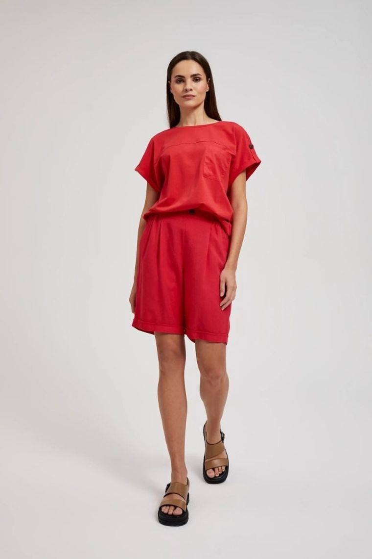 Szorty damskie z lnem, czerwone, Moodo