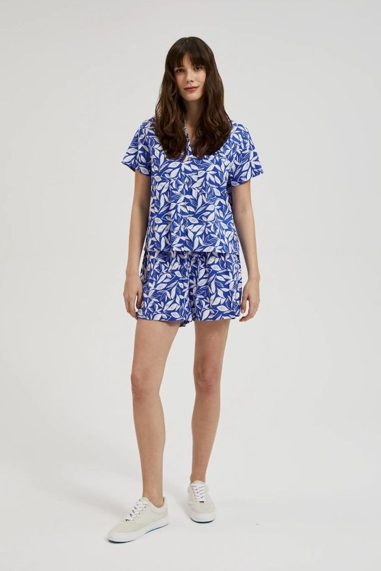 Szorty damskie z lnem, granatowe, Moodo