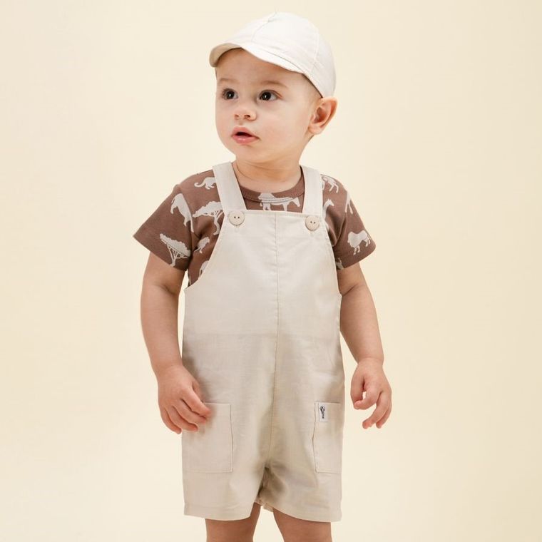 Szorty ogrodniczki chłopięce, beżowe, Pinokio