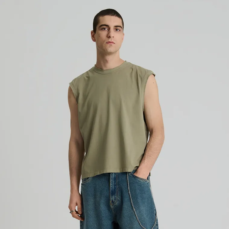 T-shirt bez rękawów khaki NOWEAR