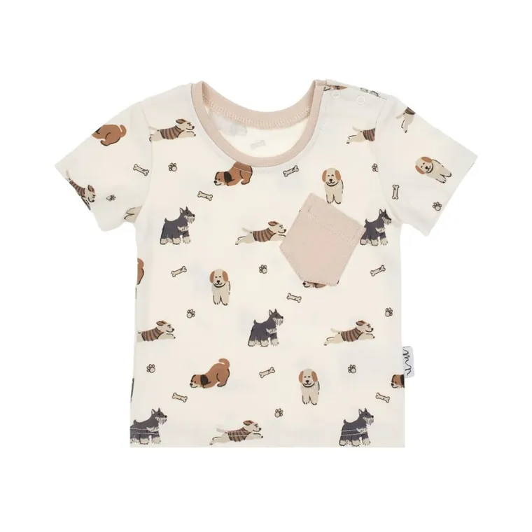 T-shirt chłopięcy, beżowy, Nicol