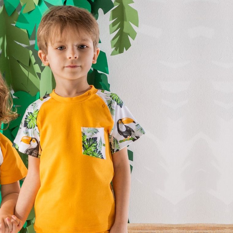 T-shirt chłopięcy, żółto-biały, Nicol