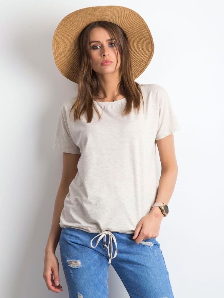 T-shirt damski, beżowy, Basic Feel Good