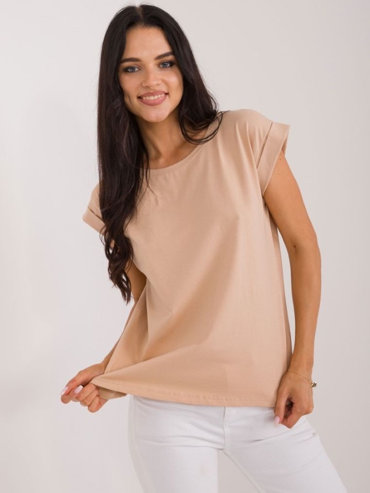 T-shirt damski, beżowy, Basic Feel Good
