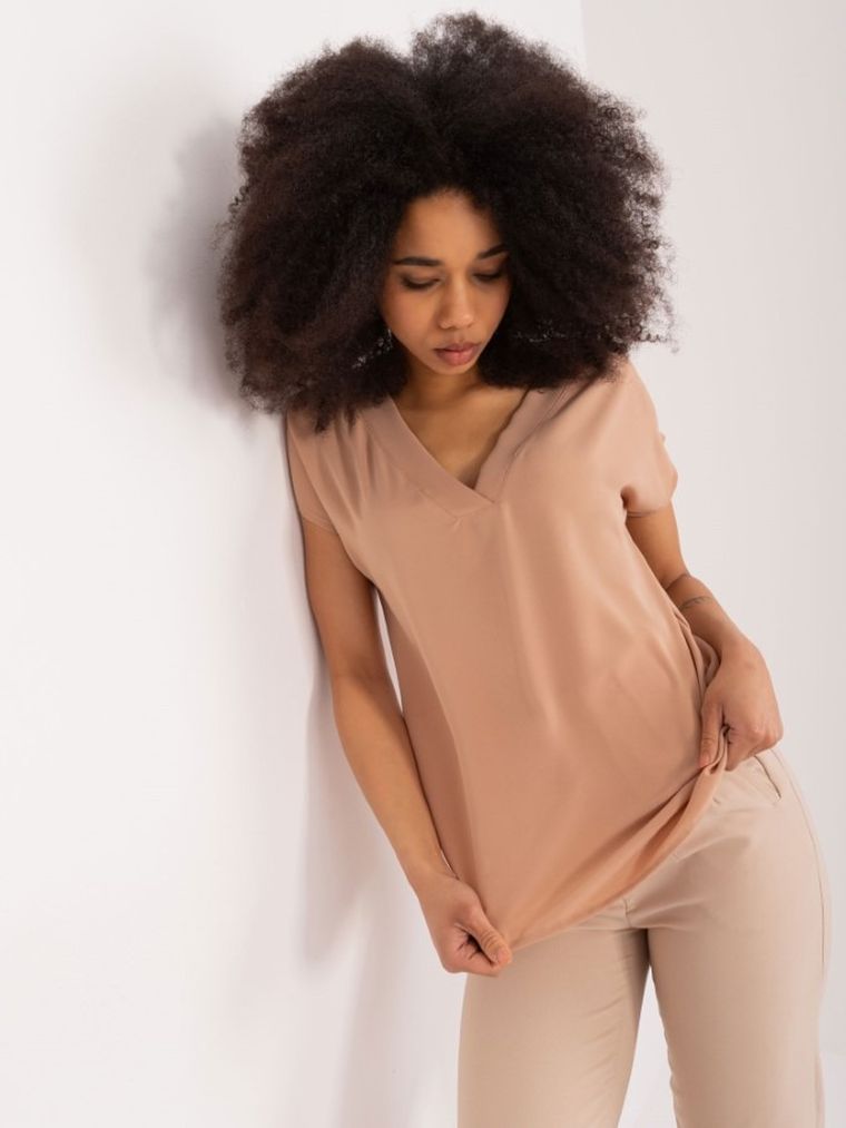 T-shirt damski, beżowy, Basic Feel Good