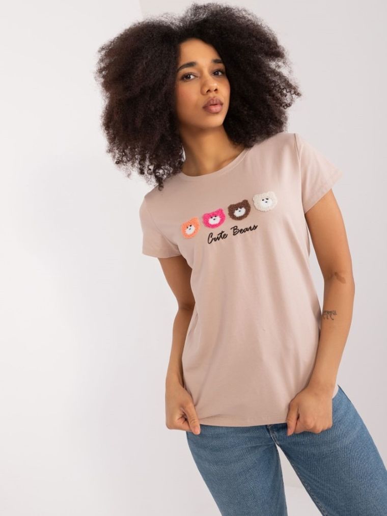 T-shirt damski, beżowy, Basic Feel Good