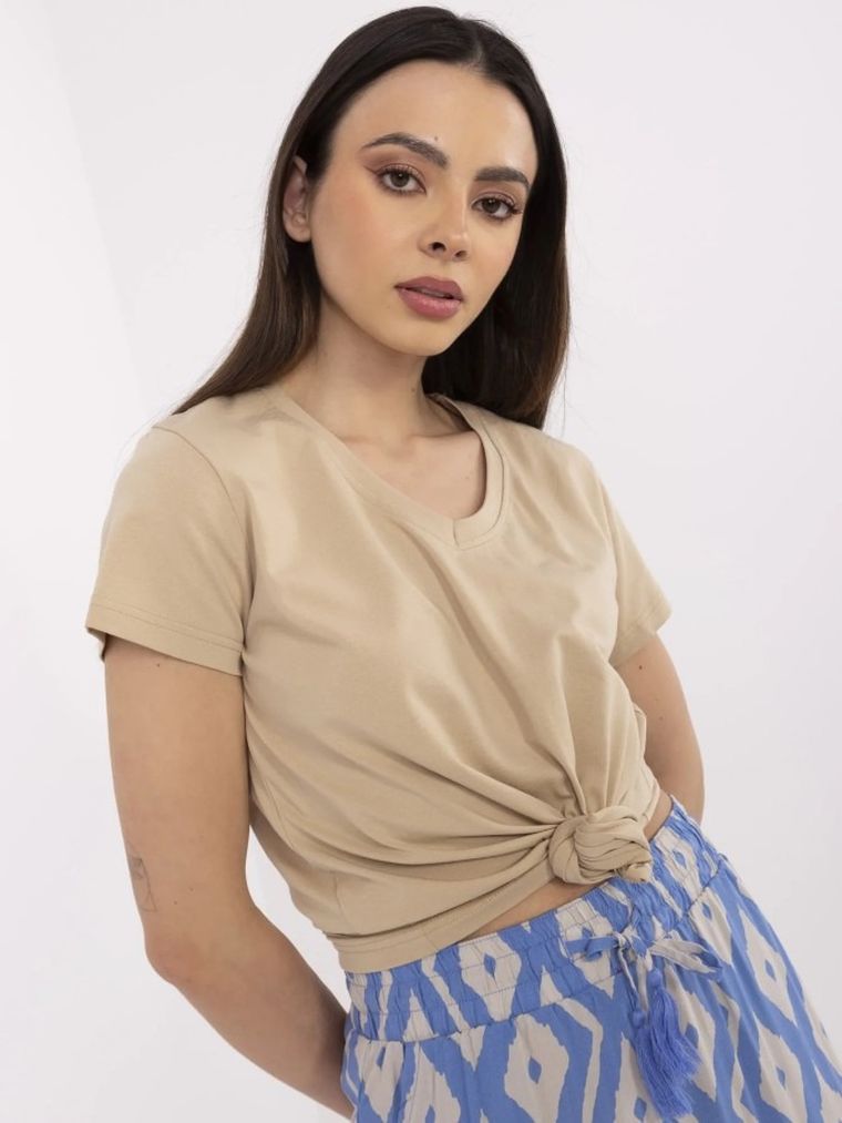 T-shirt damski, beżowy, Basic Feel Good