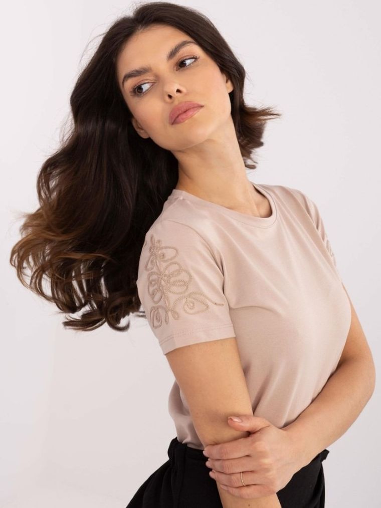 T-shirt damski, beżowy, Relevance