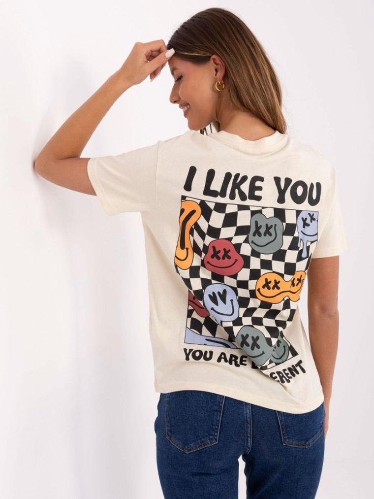 T-shirt damski, beżowy, Sublevel