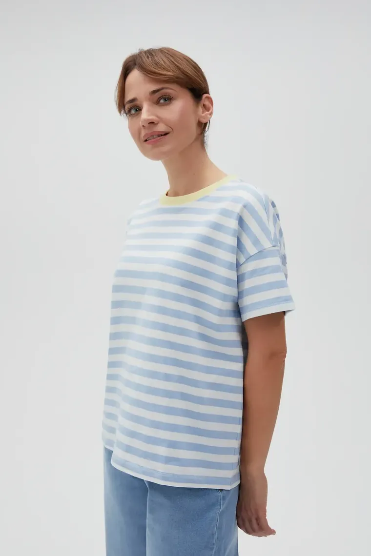 T-shirt damski, biało-niebieski, Moodo