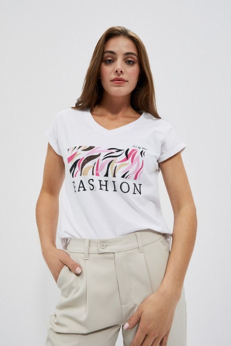 T-shirt damski, biały, Moodo