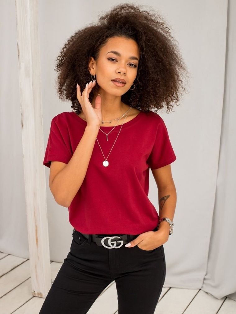 T-shirt damski, bordowy, Basic Feel Good