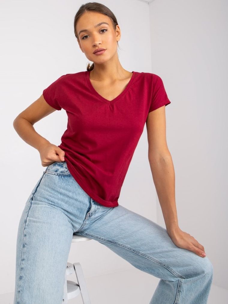 T-shirt damski, bordowy, Basic Feel Good