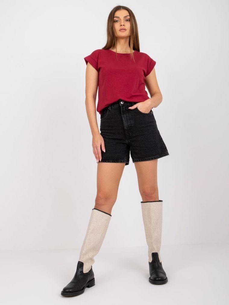 T-shirt damski, bordowy, Basic Feel Good