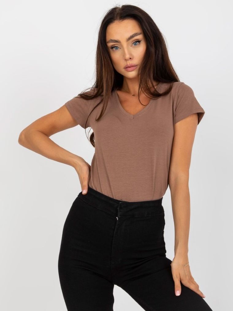 T-shirt damski, brązowy, Basic Feel Good