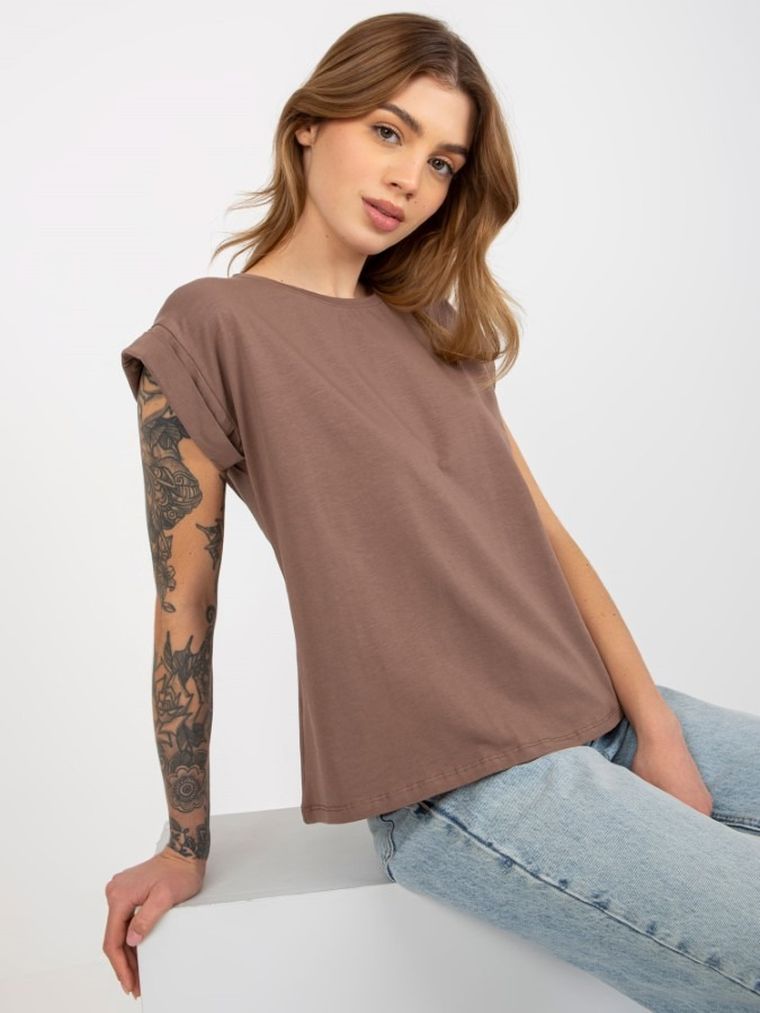 T-shirt damski, brązowy, Basic Feel Good