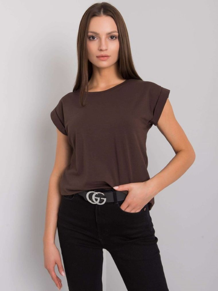 T-shirt damski, brązowy, Basic Feel Good