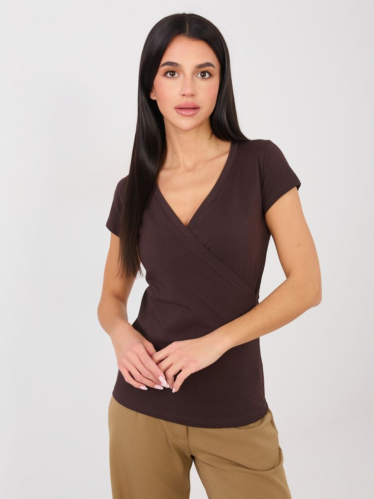 T-shirt damski, brązowy, Basic Feel Good