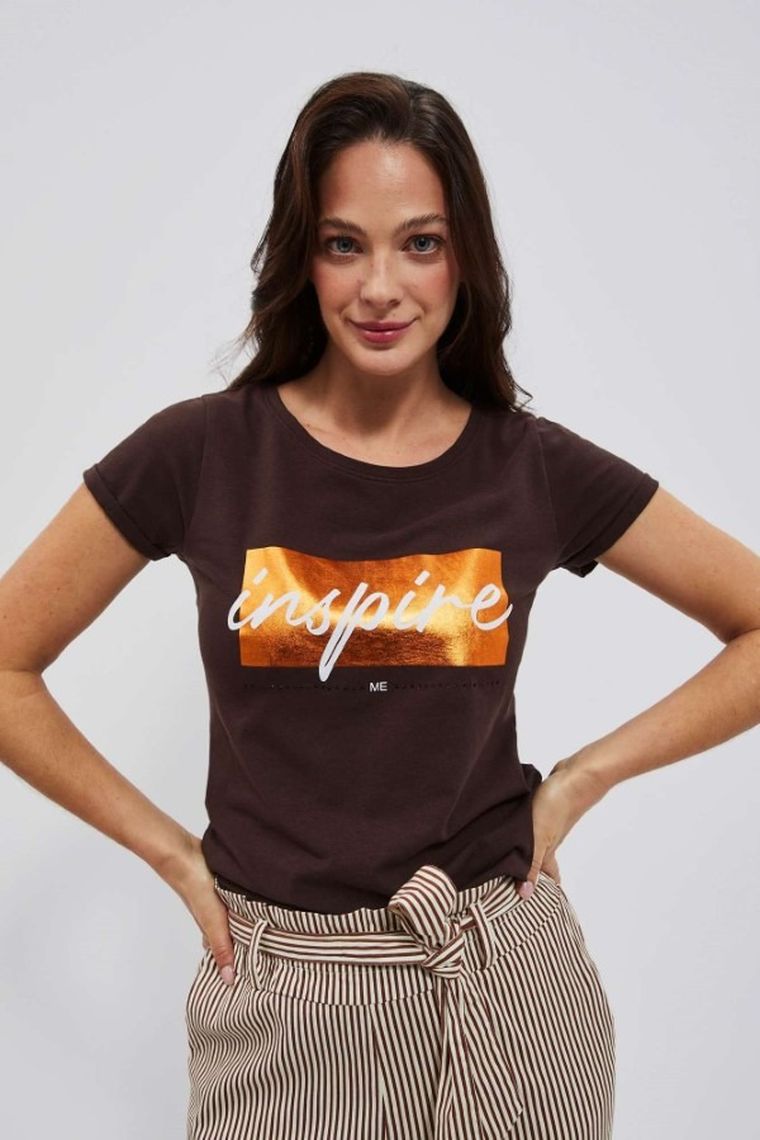 T-shirt damski, brązowy, Moodo