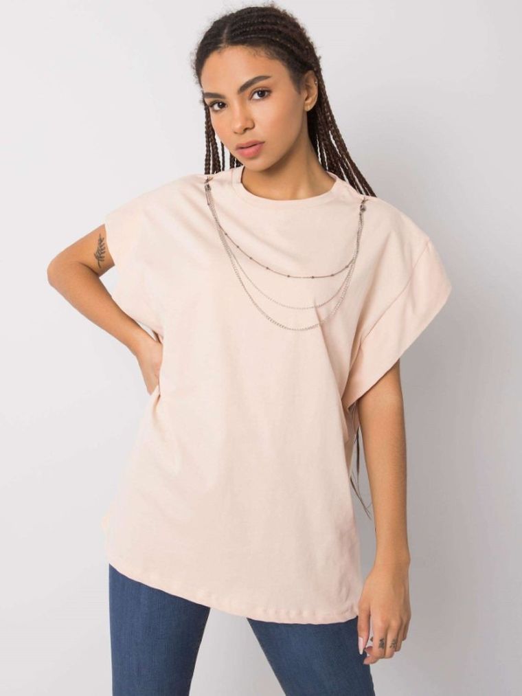 T-shirt damski, brzoskwiniowy, Rue Paris