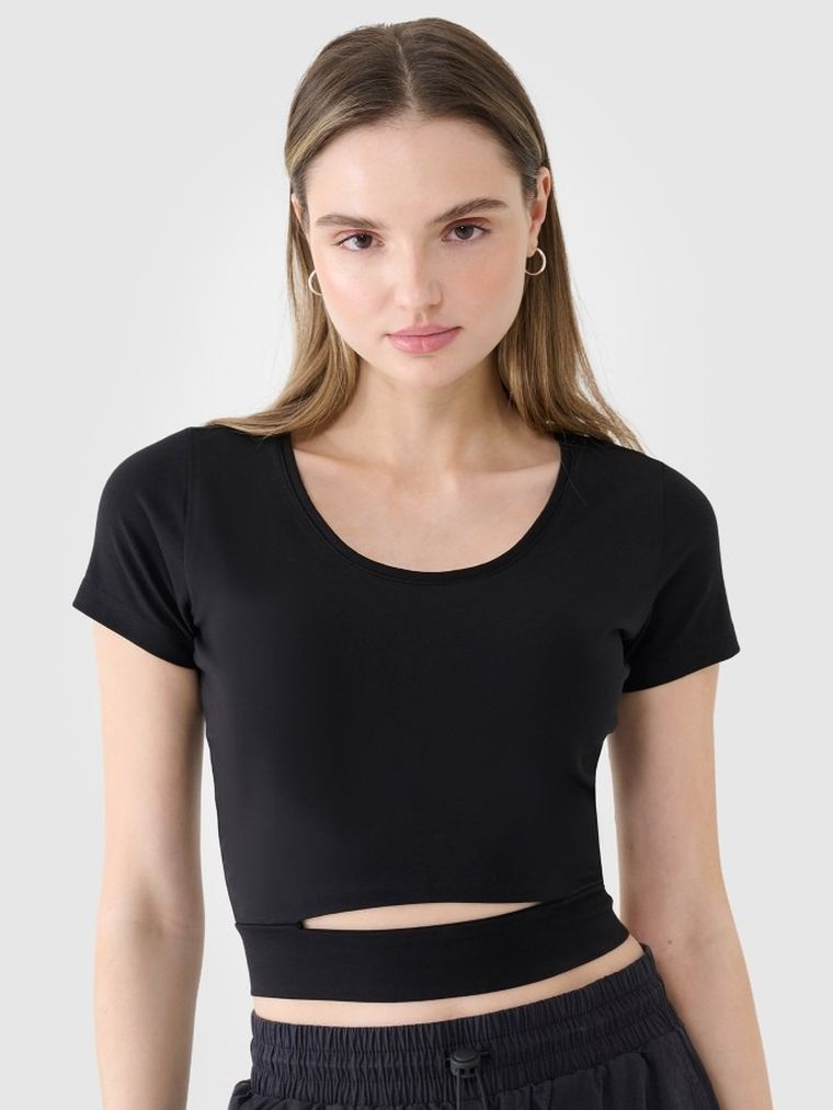 T-shirt damski, crop top, czarny, 4F