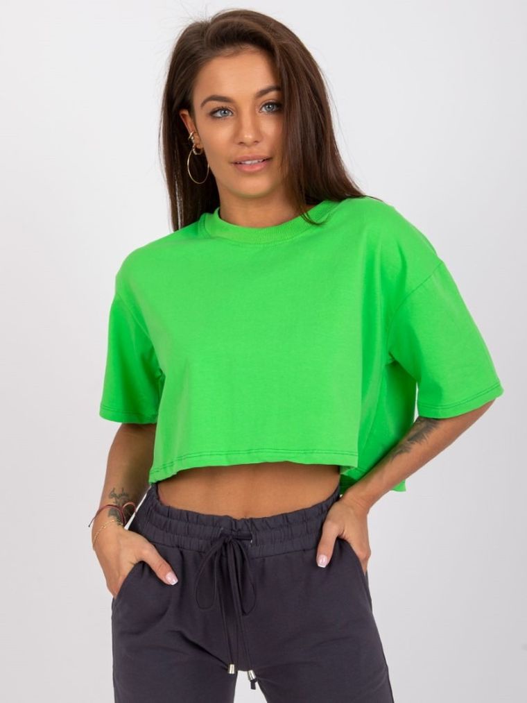 T-shirt damski, crop top, zielony, Basic Feel Good