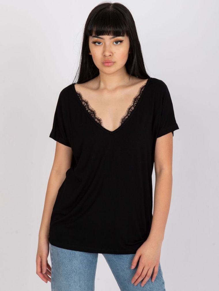 T-shirt damski, czarny, Basic Feel Good