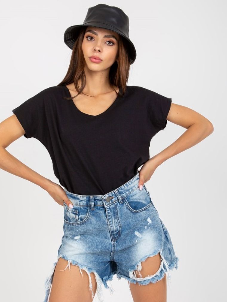 T-shirt damski, czarny, Basic Feel Good