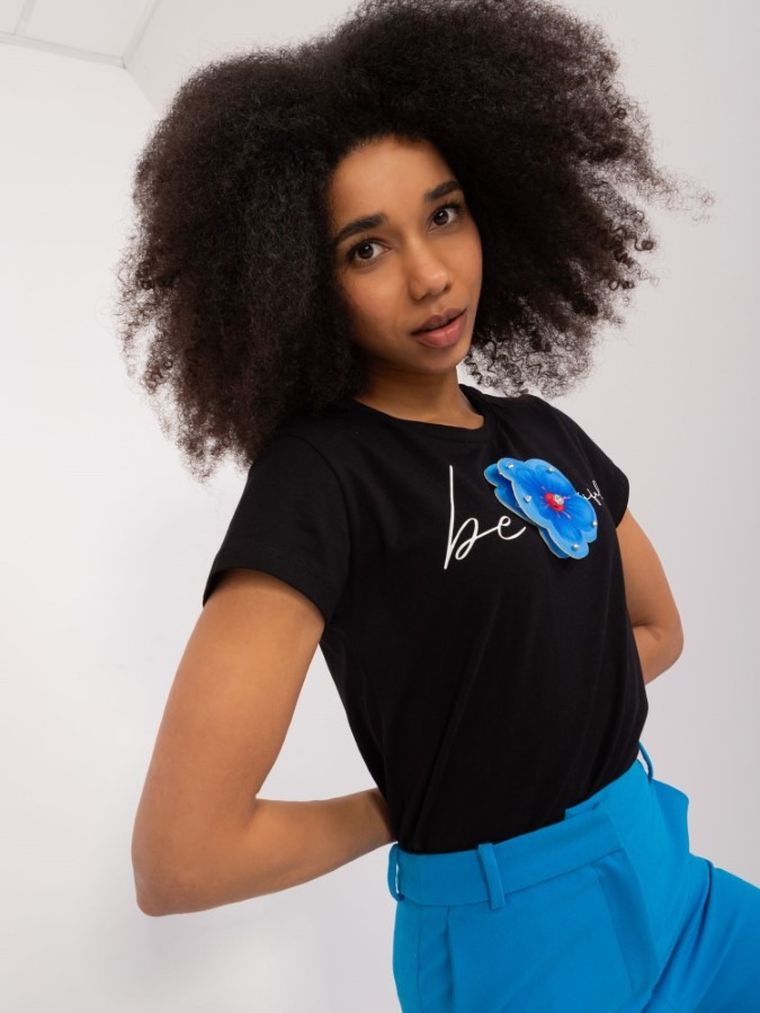 T-shirt damski, czarny, Basic Feel Good