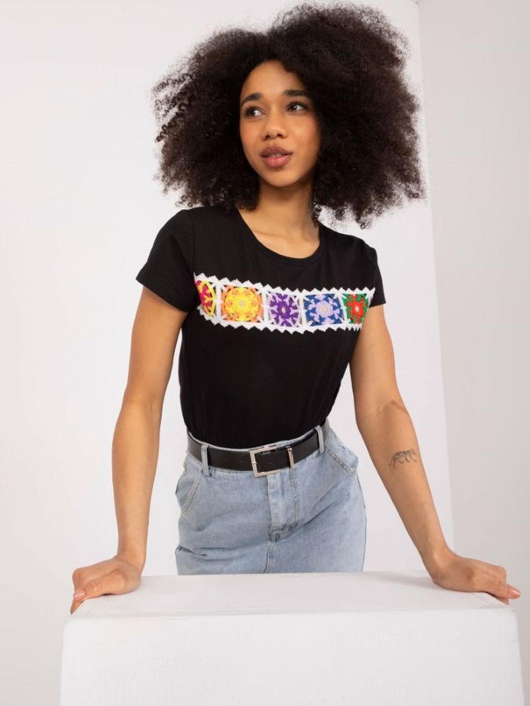 T-shirt damski, czarny, Basic Feel Good