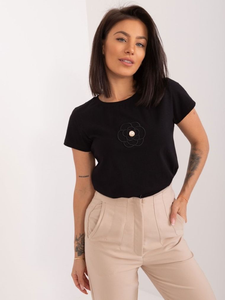 T-shirt damski, czarny, Basic Feel Good