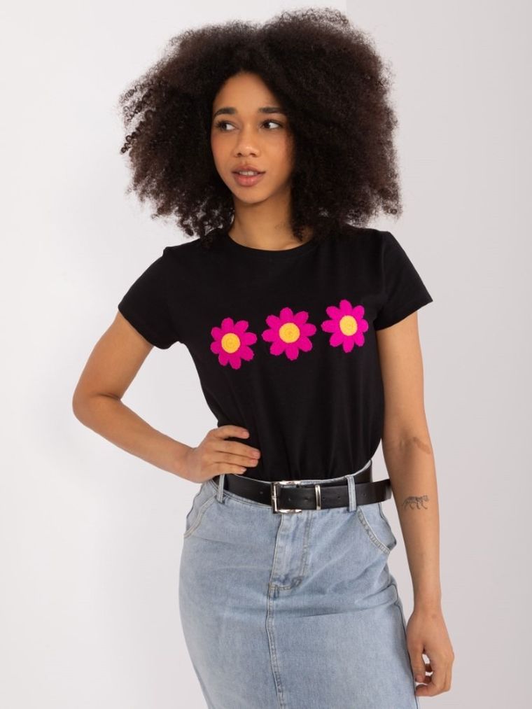 T-shirt damski, czarny, Basic Feel Good