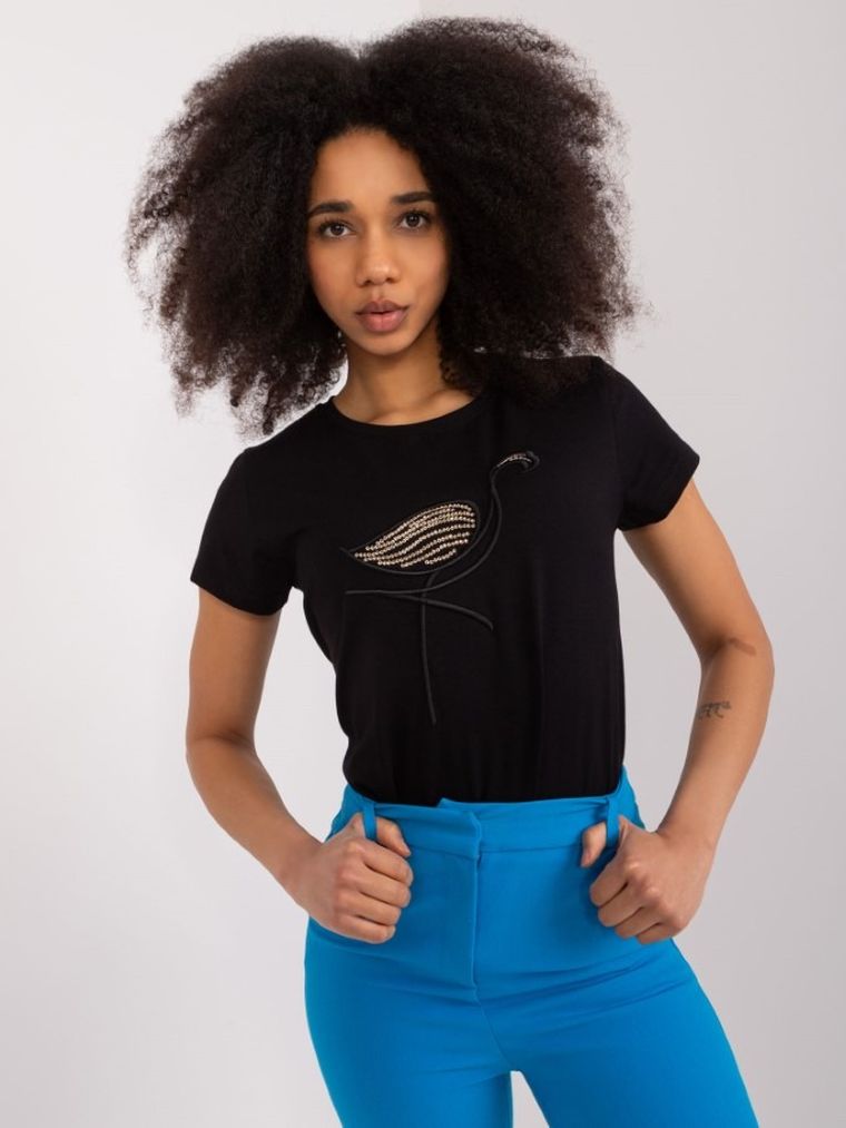 T-shirt damski, czarny, Basic Feel Good