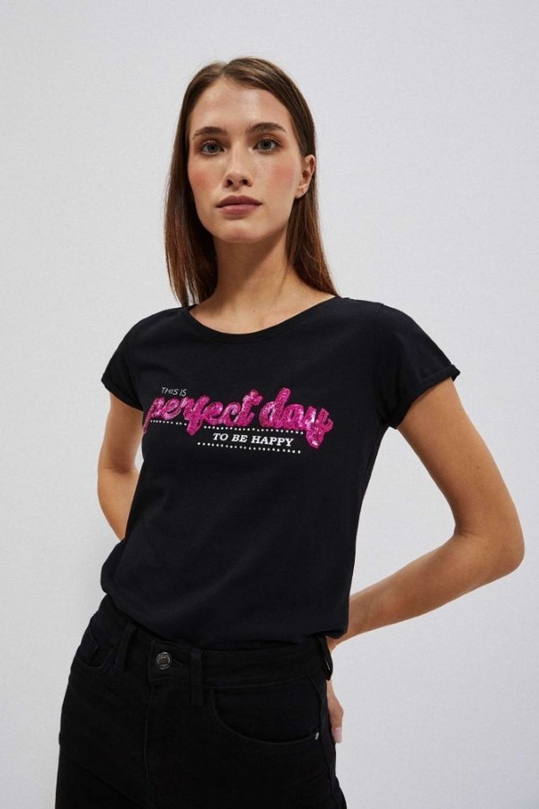 T-shirt damski, czarny, Moodo