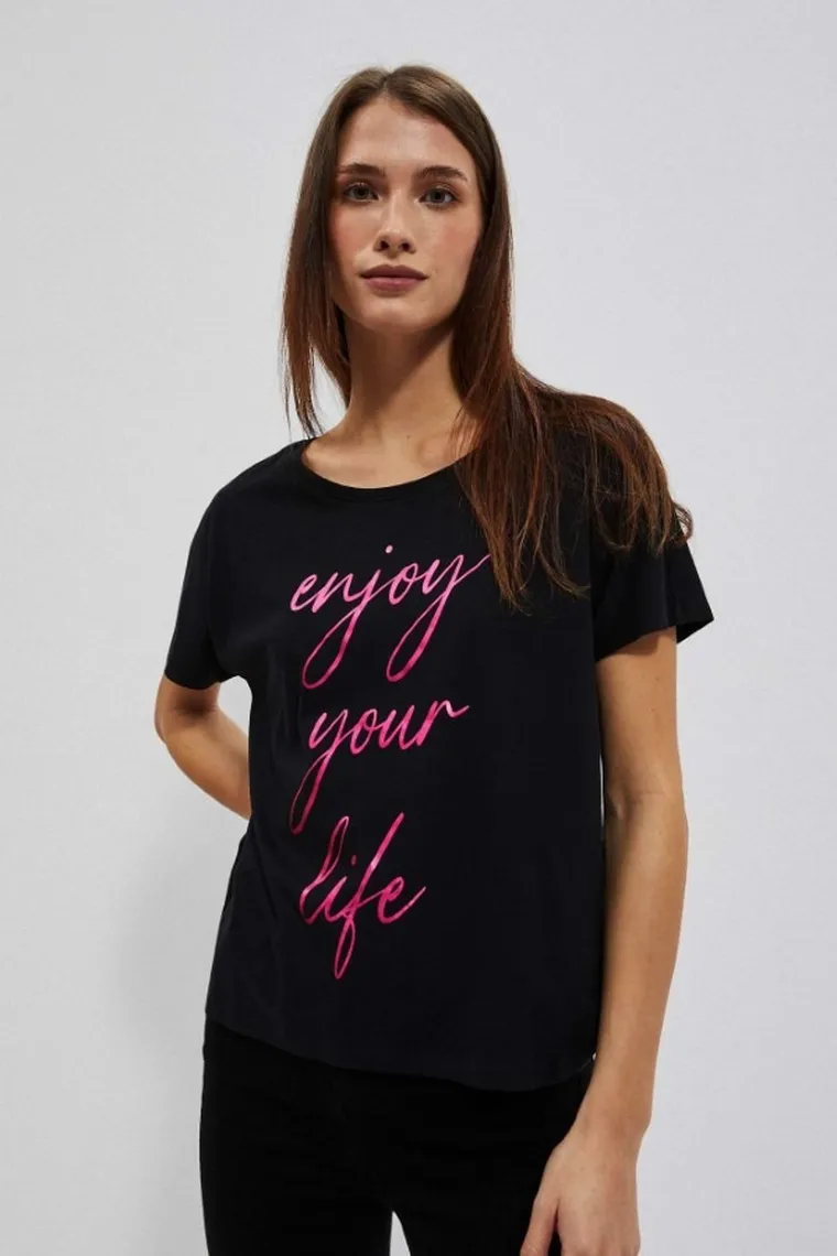 T-shirt damski, czarny, Moodo