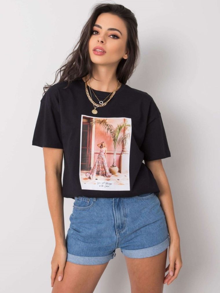 T-shirt damski, czarny, Pepper & Mint