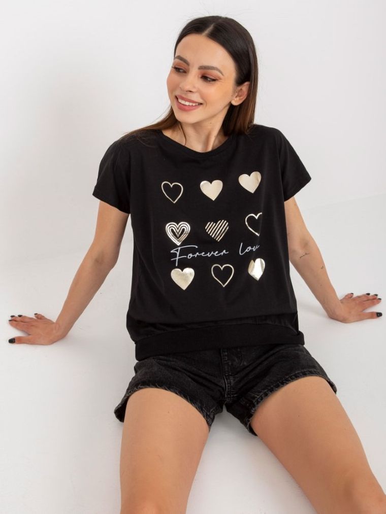 T-shirt damski, czarny, Rue Paris