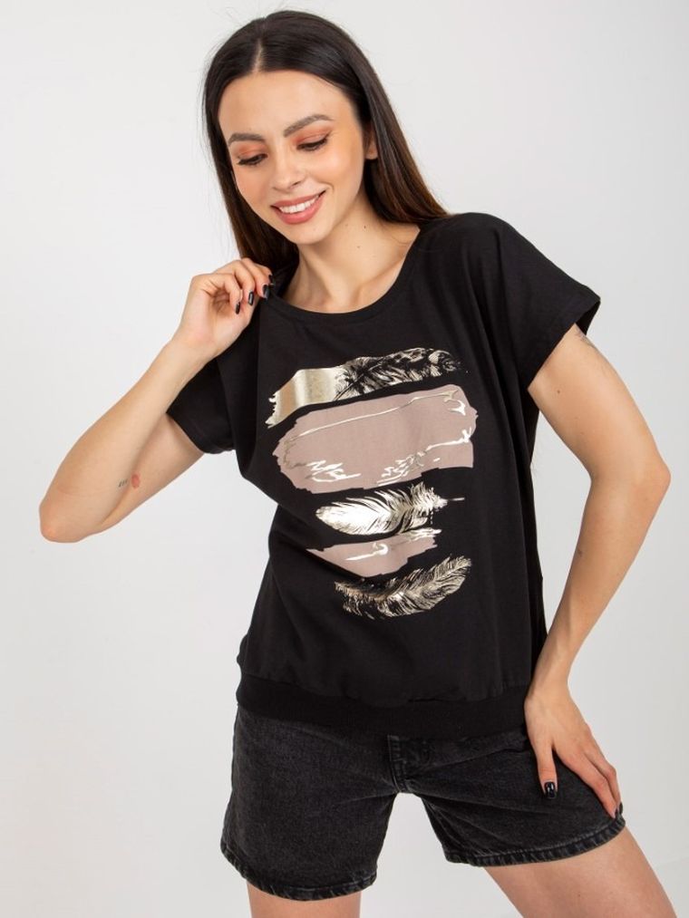 T-shirt damski, czarny, Rue Paris