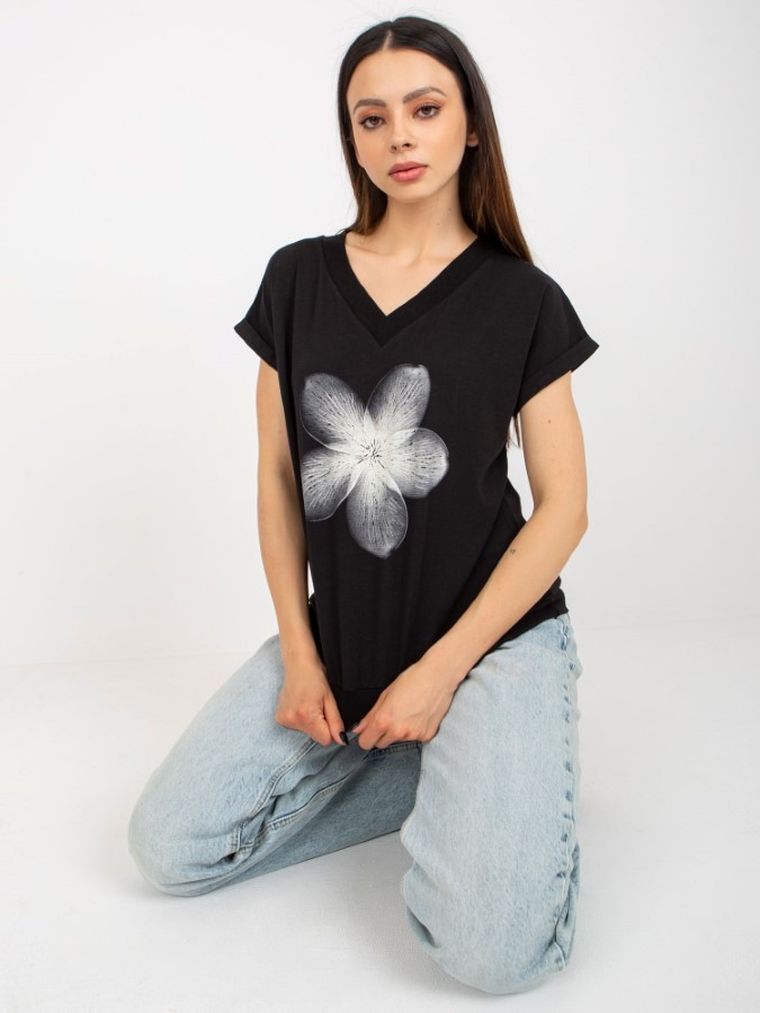 T-shirt damski, czarny, Rue Paris