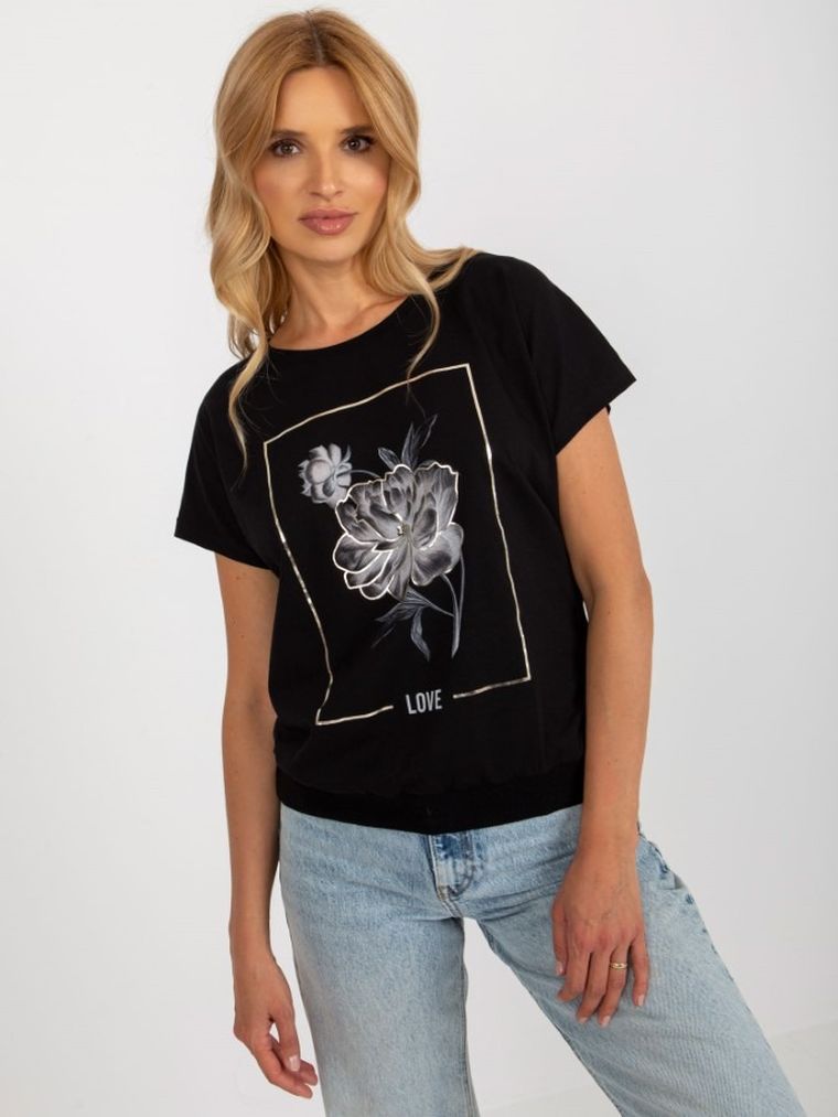 T-shirt damski, czarny, Rue Paris