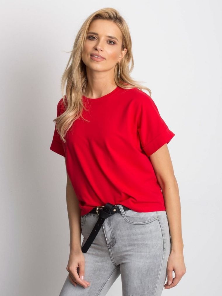 T-shirt damski, czerwony, Basic Feel Good