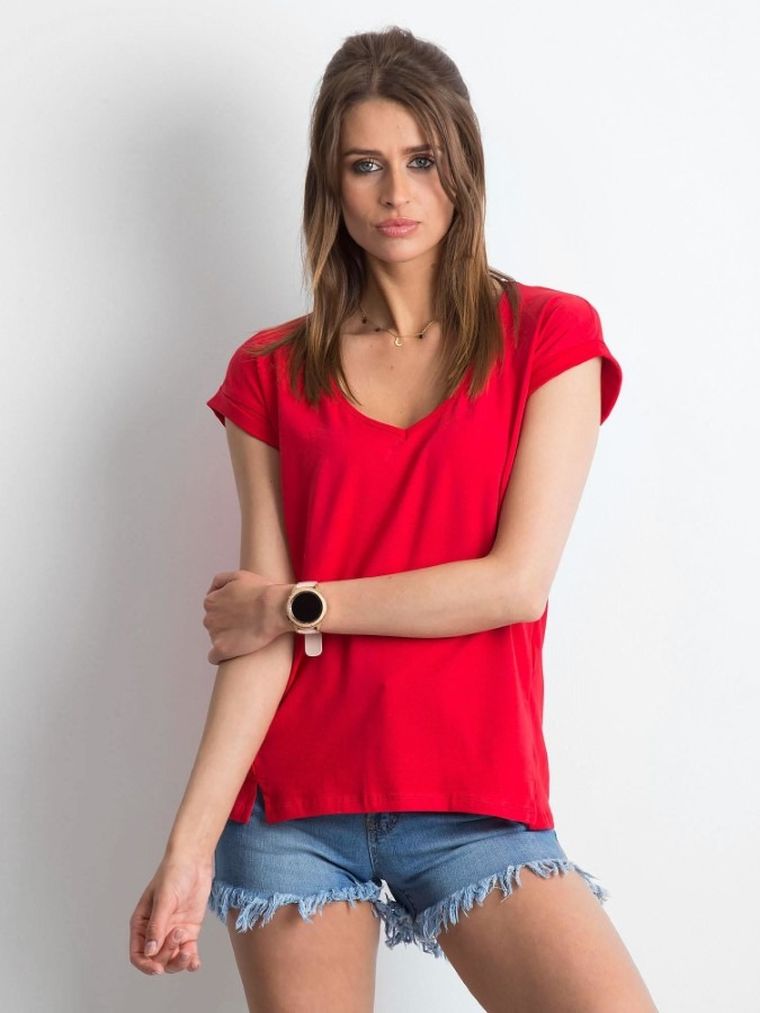 T-shirt damski, czerwony, Basic Feel Good