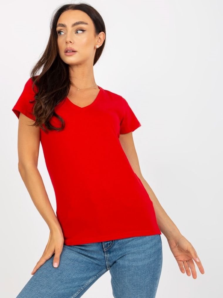 T-shirt damski, czerwony, Basic Feel Good