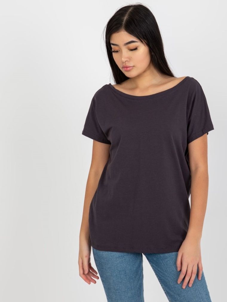 T-shirt damski, grafitowy, Basic Feel Good