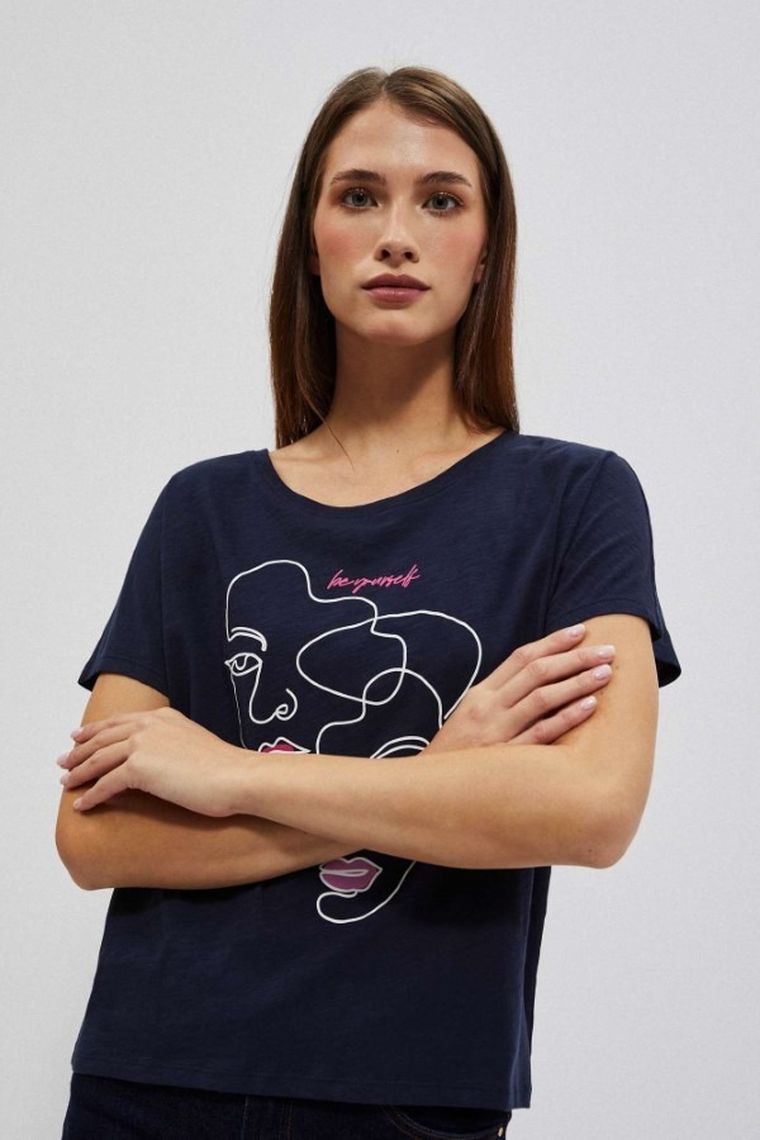 T-shirt damski, granatowy, Moodo