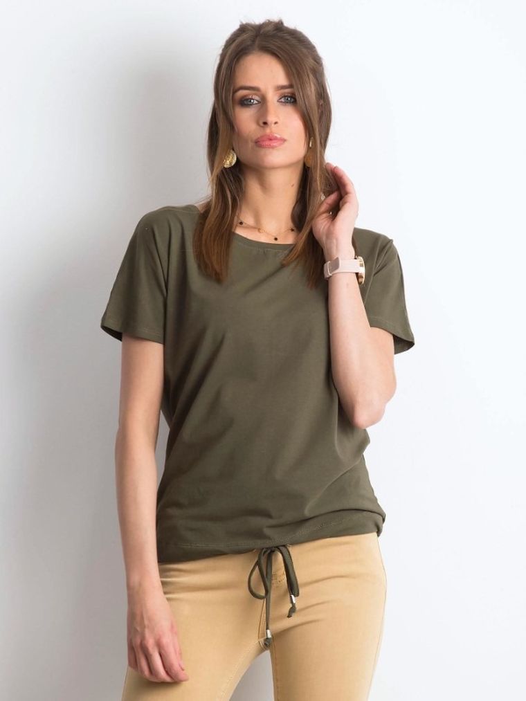T-shirt damski, khaki, Basic Feel Good