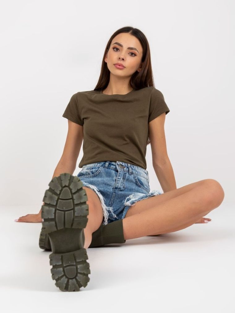 T-shirt damski, khaki, Basic Feel Good